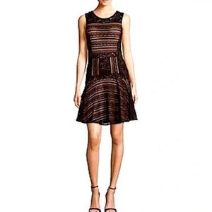 bcbgmaxazria Jalina dress, Size S, black crochet with beige underlay